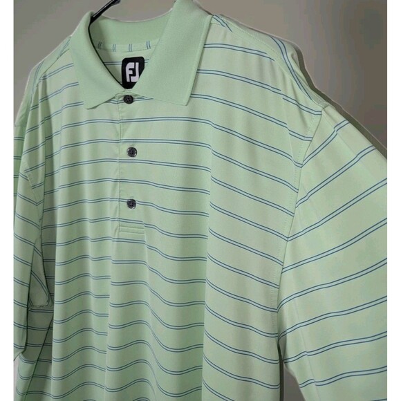 FJ FootJoy Polo Shirt Mens Size L Pale Green Striped Golf Shirt - Picture 2 of 7